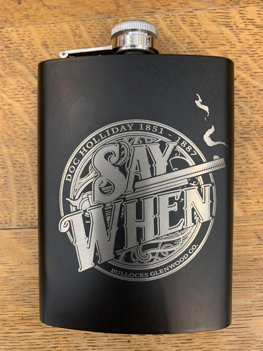 8 OZ SS BLK SAY WHEN FLASK